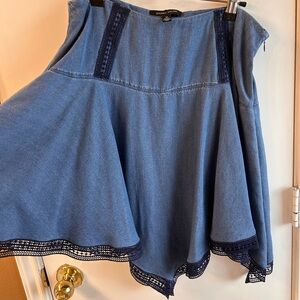 Ivanka Trump Light Blue Denim Skater Skirt with Navy Crochet Trim